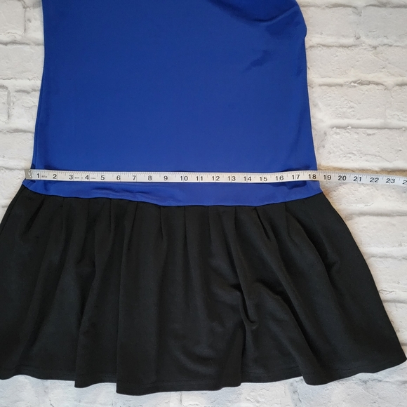 Dots Blue And Black Peplum top Sz M with drop waist sleeveless - Picture 5 of 9